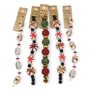 Vtg Lot Winter Bead Treasures Glass Strands Snowman Peppermint Rhinestone Craft